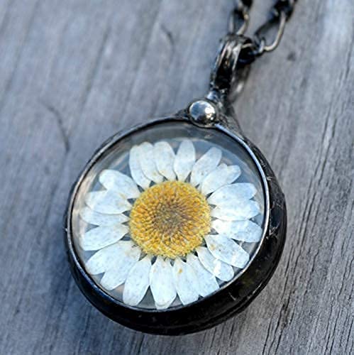 Daisy Necklace For Women - Real Pressed Flowers In Glass - Handmade Wildflower Jewelry - April Birth Month Flower, #TOP7