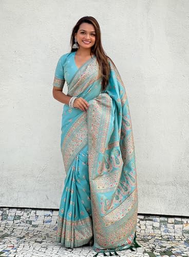 Image of Original Pashmina Kashmiri Silk Zari Woven Saree