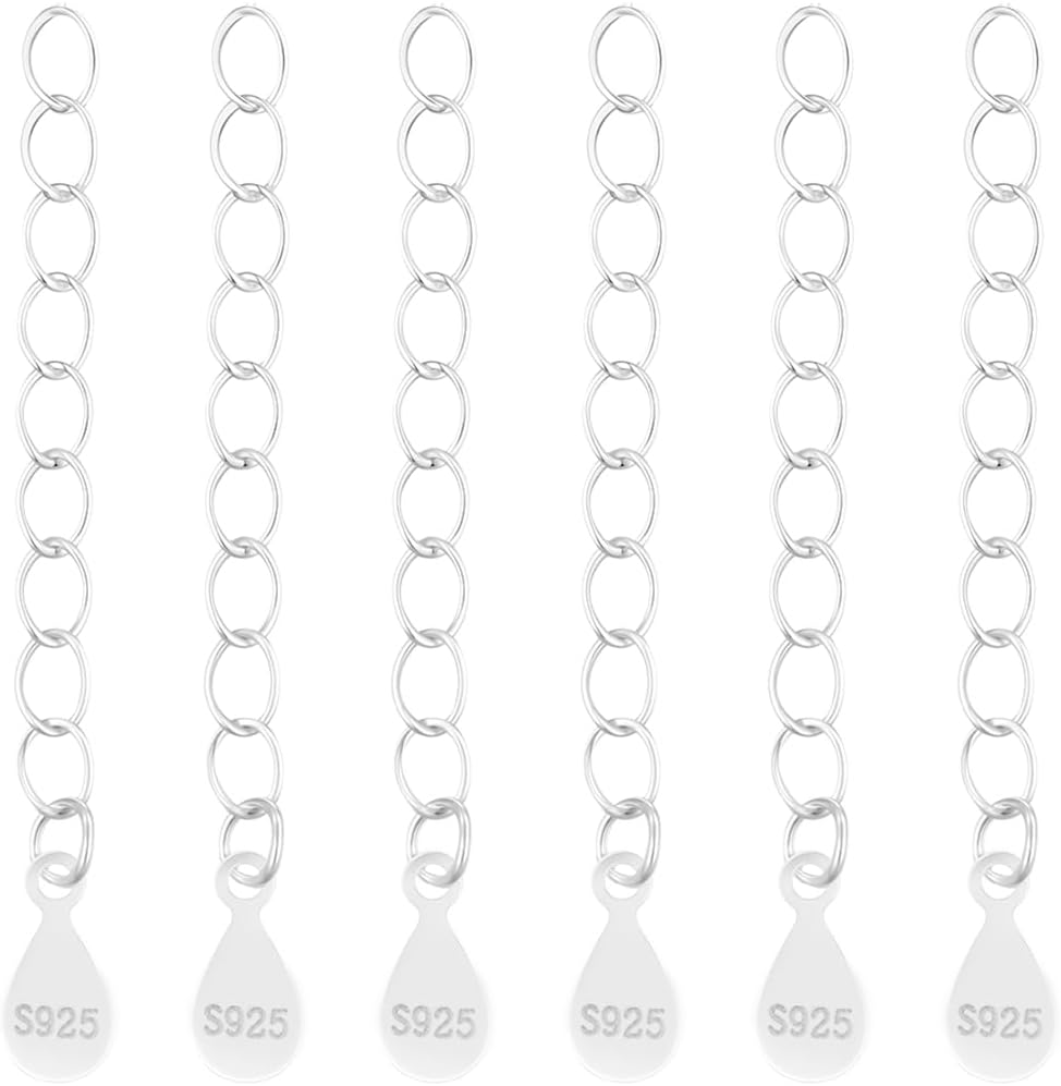 Beebeecraft 10Pcs Chain Extender for Jewelry Making, 925 Sterling Silver 1.3 Inch Necklace Bracelet End Tail Chain with Teardrop Tag for DIY Crafts Supplies