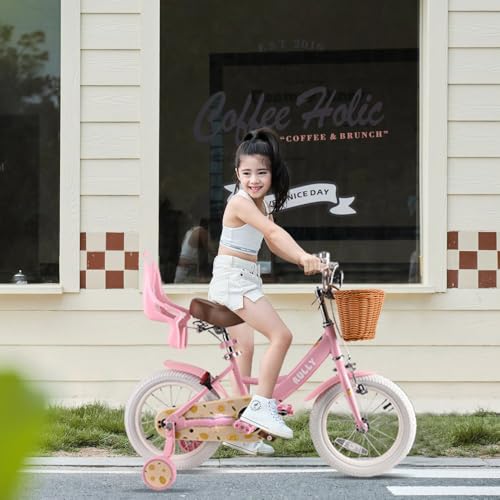 RULLY Lemon Kids Bike 14 Inch Bicycle for Girls Ages 3 4 5 Years, Training Wheels Included, Girl Bikes with Basket & Doll Seat,Pink - Image 7