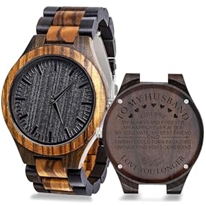 Custom Engraved Wooden Watch Gifts for Husband Men Boyfriend Him as Personalized Anniversary Christmas Birthday Father Day Graduation Valentine’s Wood Gifts Idea