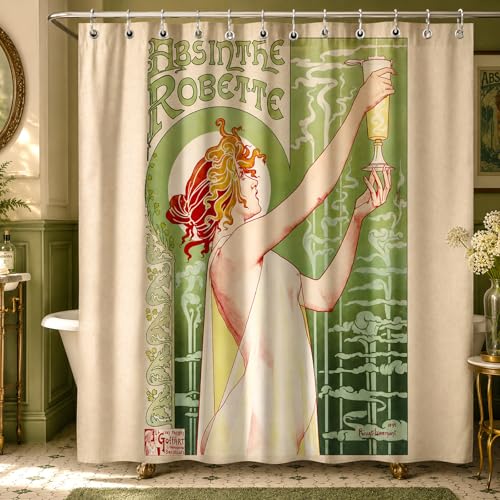KAIRA Vintage French Poster Art Shower Curtain,Dynamic Color Splash Design,72x72 Inch Waterproof Polyester with Hook,Mid Century Artistic Bathroom Accent by KAIRA - Used condition - US$16.32