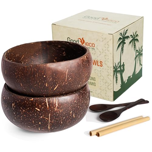 GoodVieco Coconut Bowl Set (2, Polished) – Natural Coconut Shell