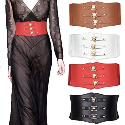 oAutoSjy Cinto feminino largo elástico para vestido, espartilho de couro PU, cinto elástico para cin