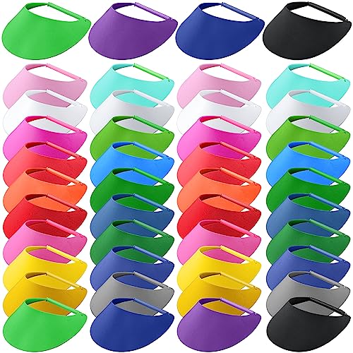 Bonuci 44 Pcs Adjustable String Sun Visors For Women Men 9.45 X 6.69 Inch Foam Solid Elastic Bulk Sun Visor Hat For Golf Outdoors, 22 Colors