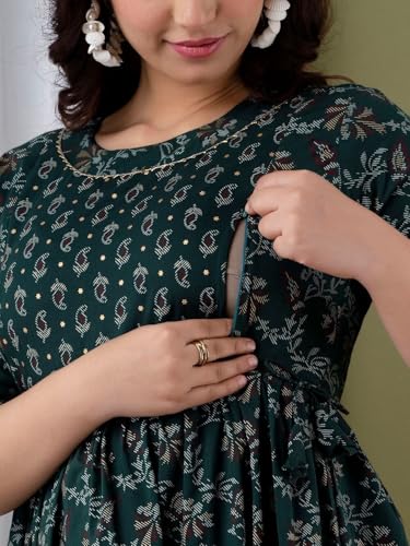 Image of Women's Cotton Floral Printed Maternity Dress Kurti with Feeding Zipper Maternity Gown for Women Feeding Dress