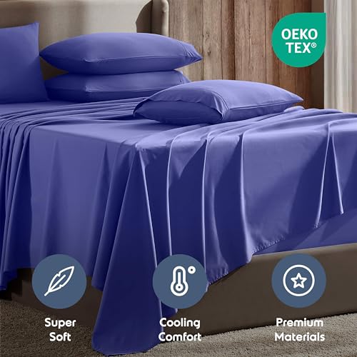 Image of Nestl Extra Deep Split King Sheet Set - 7 Piece Breathable & Cooling Sheets - Hotel Luxury Bedding Set w /18-24 Inch Deep Pockets - Easy & Secure Fit - Super Soft, Wrinkle Free & Comfy - Royal Blue