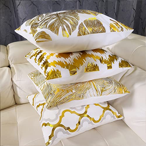 Shades Of Freyja Pillow Covers 18X18 Pack Of 4 Velvet Soft Gold Throw Pillows Foil Home Decorative Throw Cushion Cases 45X45 Cm For Sofa Car Couch Bedroom (White And Gold) #TOP5