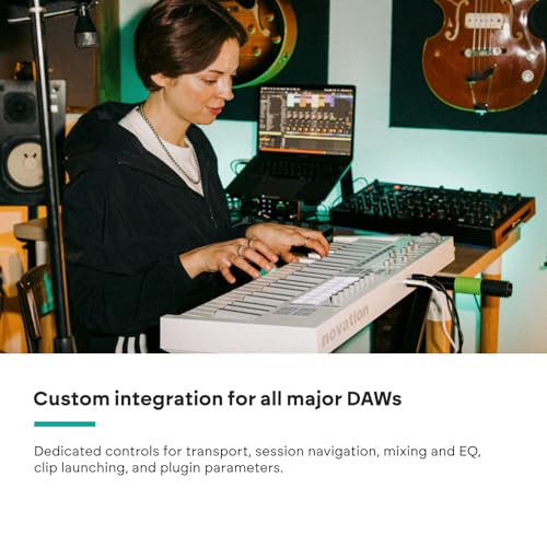 Image of Novation Launchkey 49 MK4 White - 49 Semi-Weighted Key, USB, MIDI Keyboard Controller with DAW Integration. Chord & Scale Modes, 16 Drum Pads, Arpeggiator, & Includes Music Creation Software Bundle | 49 Semi-Weighted Piano-Style Keys, 16 Rgb Velocity-Sensitive Pads with Polyphonic Aftertouch, 8 Endless Rotary Encoders