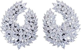 Elegant Sparkling Silver Color Large Stud Statement Earrings, With Cubic Zirconia Stone, Perfect for Weddings, Engagements, and Formal Events, Formal Occasion For Women.