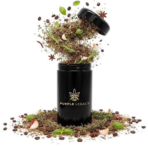 PURPLE LEGACY® Tarro Hermético de Cristal Violeta UV, Recipiente para Hierbas, Té, Café -...