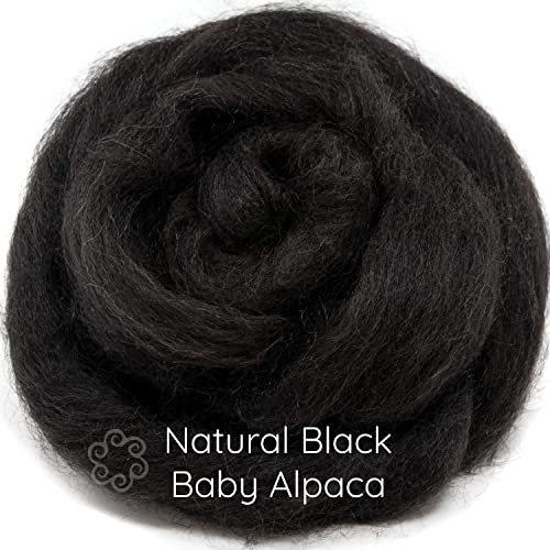 Image of Baby Alpaca Fiber for Spinning, Blending, Felting & Dyeing. Natural Combed Top Roving, Black.