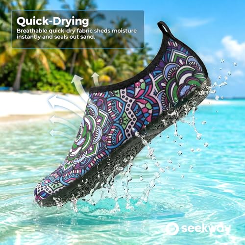 Image of SEEKWAY Water Shoes Women Men Adult Quick-Dry Aqua Socks Barefoot Non Slip for Beach Swim River Pool Lake surf Black SK002(U)