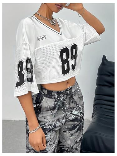 Verdusa Women's Jersey Shirts Y2K Number Graphic Crop Tops Half Sleeve Summer Tees4