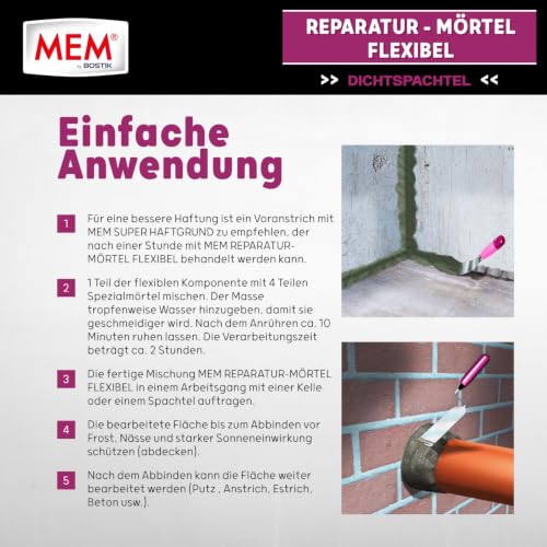 MEM Reparatur-Mörtel Flexibel Grau/Weiß – 1 kg – Dichtspachtel – Ansicht 5