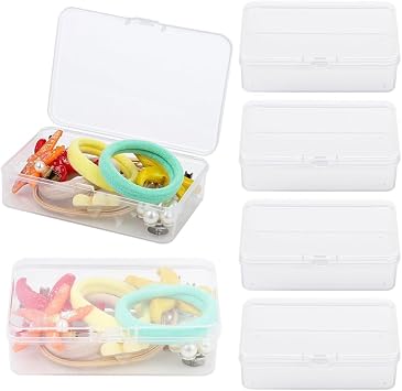 Transparent Mini Storage Box, 6 Pcs Hair Tie Organizer, Portable Small Items Holder with Lid for Home, Rectangle Clear Plastic Storage Container, Business Triops, Offices, Travels