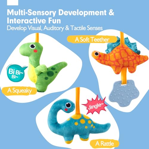 hahaland Cochecitos Juguetes Bebes 0 3 6 Meses, Espiral Carro Bebe Colgantes Juguetes Bebes 6-12 Meses, Dinosaurios de Peluche con Sonidos Interactivo Regalos para Bebe - imagen 3