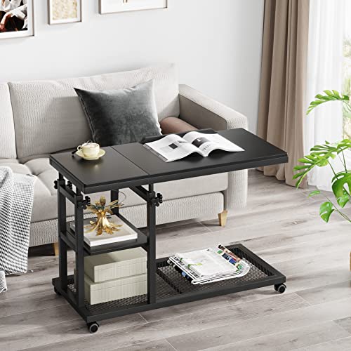 Little Tree Height Adjustable Bedside Sofa Couch C Side Table, Small, Black #TOP3