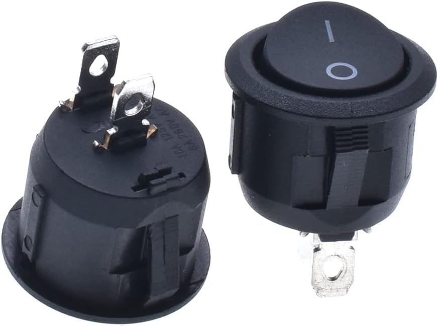 Rocker Switch 2 Pin Way 6A 250V 10A 125V CD1-02 | 10A 250V AC Rocker Switch, 2-Pin 2-Way, Black Plastic+Copper, ≥50K Mechanical Life, ON/OFF Control.