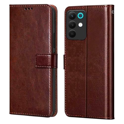 Image of Vintage Magnatic Closer Vegan Leather Flip Cover Compatible for Realme RMX5250 / Realme 15x 5G - Tan Brown