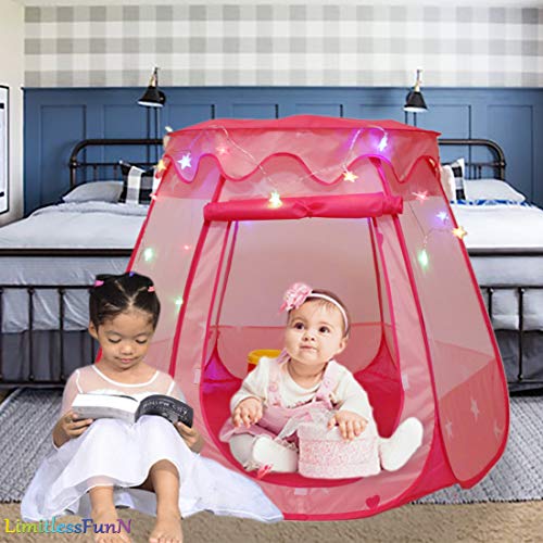 LimitlessFunN Princess Pop Up Kids Play Tent | Includes Star Lights & Carrying Case |, Children Indoor Ball Pit Playhouse For 1 2 3 Year Old, Baby, Toddlers, Girls Birthday Gift, 48"D x 48"W x 36"H - Thumbnail 6