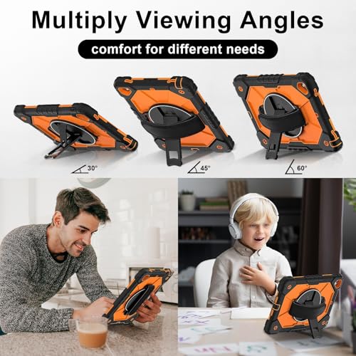 Coque iPad 6 2018 antichoc orange protège contre les chutes avec sangle et support