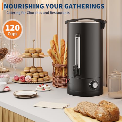 Image of 120-Cup Coffee Urn, 18L / 4.8Gal Double Wall Insulation Coffee Dispenser, Stainless Steel Large Hot Beverage Dispenser with Automatic Temperature Control & Faucet Commercial Coffee Urn, Black