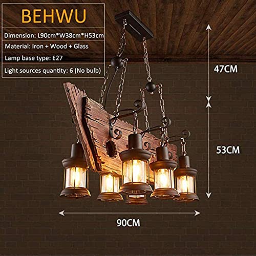Design en bois unique pour ce lustre rustique à 6 têtes rétro - 3