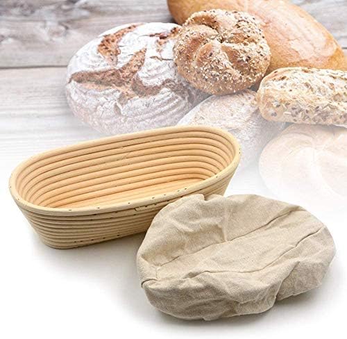XVBABY 14" Oval Bread Proofing Basket, Banneton Sourdough Proving Basket Set With Dough Whisk, Scraper, Cloth Liner, Natural Rattan Bowl For Bread And Dough Rising