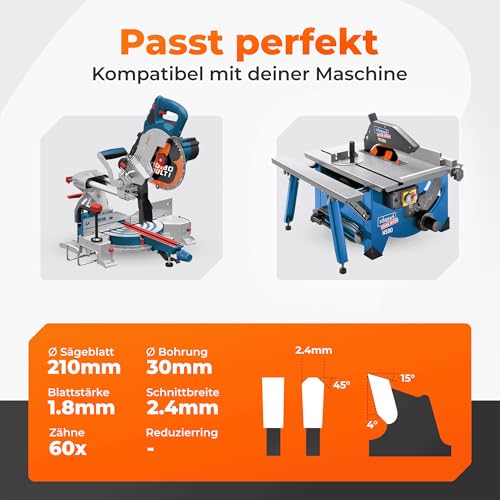 Sägeblatt 210×30 für Holz, Aluminium und Metall