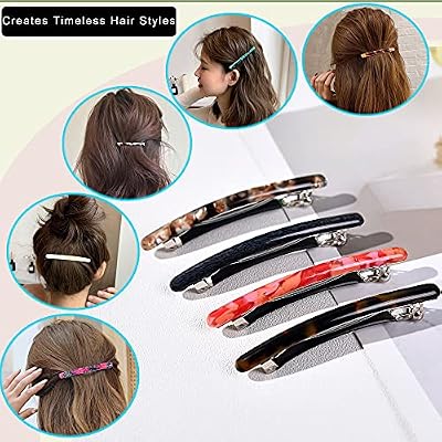 Small Tortoise Acetate Automatic Hair Clips for Women - Thin Hair Barrettes, 4pcs
