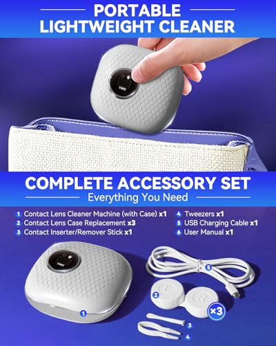 2025 Upgraded Ultrasonic Contact Lens Cleaner【50KHz Germany Super Motor】【Top1 Intelligent Chip-Smart Modes】 Gentle Cleaning & 99% Brightness, Portable Contact Lens Care Tools Home Travel (Grey) - Thumbnail 7