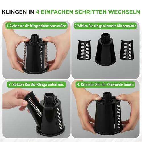 NutriChef Käsereibe und Gemüsehobel mit Kurbel, 5 Wechselklingen – Schwarz – Ansicht 3
