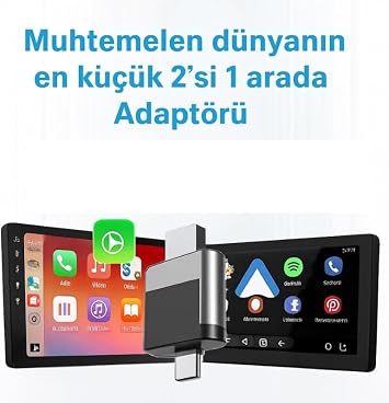 Kablosuz CarPlay ve Android Auto Adaptörü Mini Ergonomik 2in1