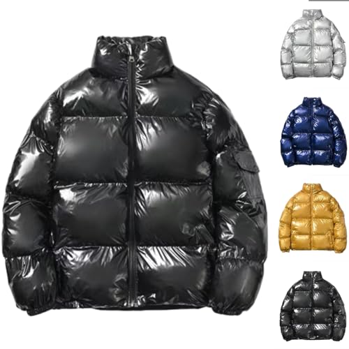 Cambkatl Men's Glossy Padded Winter Coat Metallic Full Zip Down Quilted Puffer Jacket Warm Plus Size Shiny Puffy Outerwear2