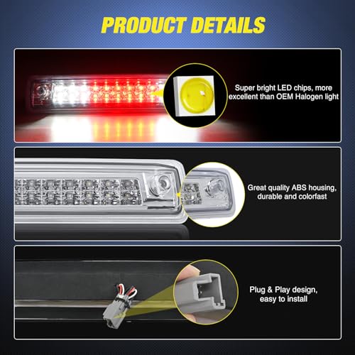 Image of Nilight Third Brake Light Tail High Mount 3rd Stop Lights Clear Lens Compatible with Chevy Colorado and GMC Canyon 2015 2016 2017 2018 Van SUV Rear Center Cab Lamp