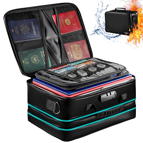 Oumoda Lockable Fireproof Document Bag, Important Document Organizer Storage Holder Bag, Expandable Larger Space File Organizer Bag For Money, Cards, Passports, Fire&Water-Resistant Briefcase [Black] #TOP28