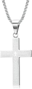 MERTTURM Collar de Cruz para Hombre, Colgantes Cruz Crucifijo, Regalo de Joyería, Acero Inoxidable Cadenas Hombre 60cm, Negro Plateado(Resistente a la Decoloración y al Sudor)