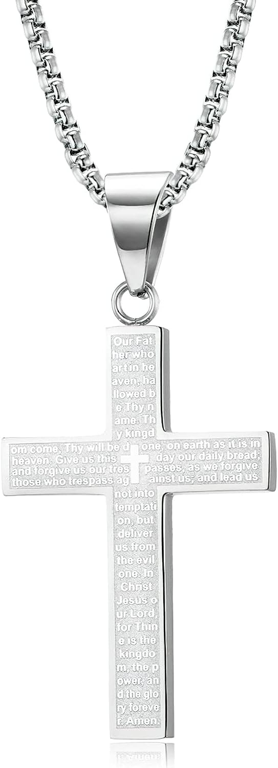 Stainless Steel Cross Necklace for Men, Cross Pendant Necklace with Chain 60cm, Silver/Gold/Black Necklace, Gift for Birthday/Christmas/Easter/Thanksgiving Day(lightfast & sweatproof)