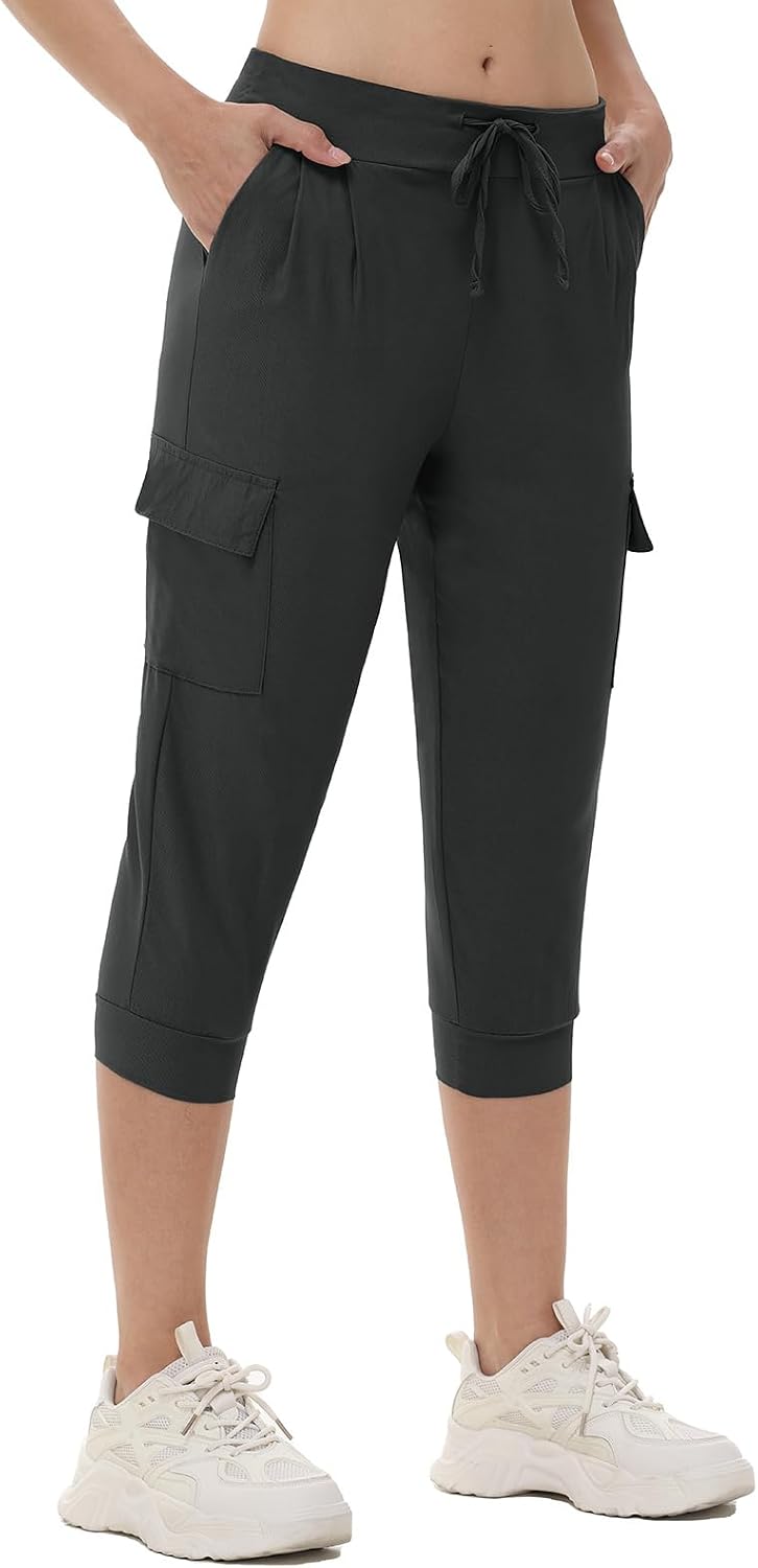 Womens Capri Cargo Joggers with Pockets Golf Pants Summer Vacation Travel Cruise Hawaii Outfits Beach Resort Wear