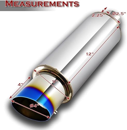 Miniatura 2 de Silenciador universal de punta de escape de titanio con salida de 2.5 pulgadas de entrada y 4 pulgadas, acero inoxidable, universal de 19 pulgadas
