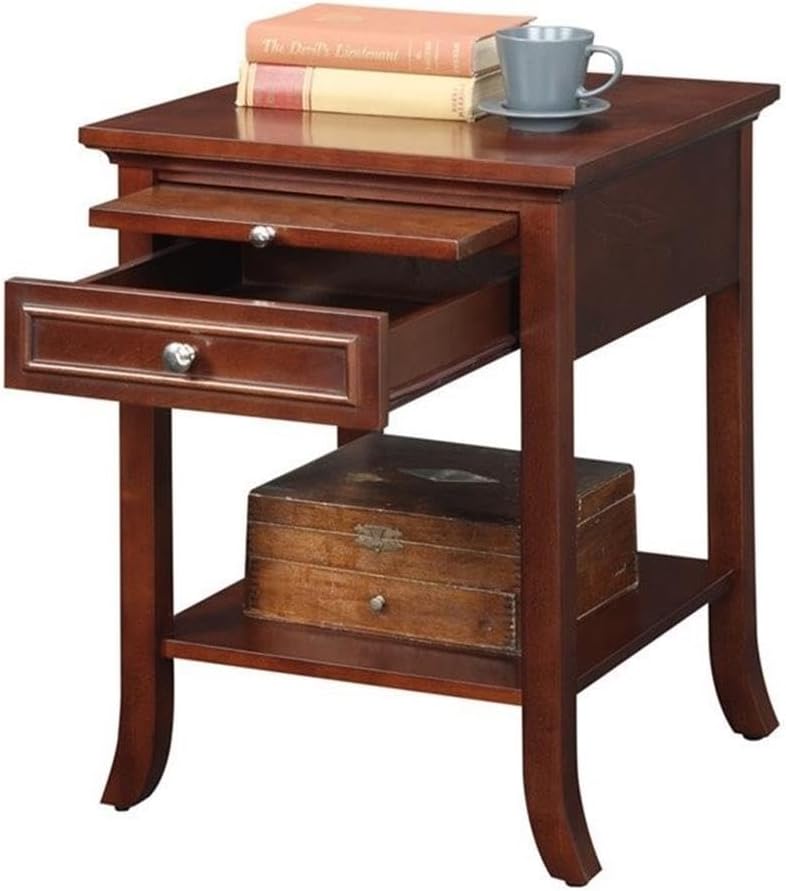 Pemberly Row Transitional Wood End Table, 18" W x 18" D x 24" H, Espresso Mahogany Finish, 1 Drawer with Bottom Shelf and Pull Out Tray, Durable Living Room Side Table or Bedroom Nightstand