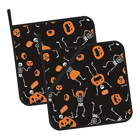 Halloween Skeletons and Pumpkins Pot Holders Set Cover