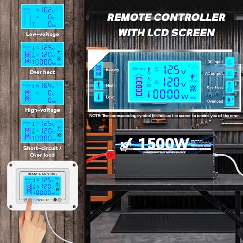 Image of 1500 Watt Sump Pump Backup Battery System, Automatic Switching to Battery Inverter Power, Professional Backup System in Case of Power Failure, Pure Sine Wave Output Remote Controller with LCD Screen