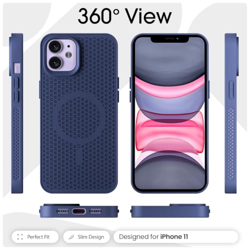 Image of Pikkme Back Cover for iPhone 11 | Honeycomb Cooling Design | Silicone Heat Dissipation | Mag-Safe Compatible | Shockproof Camera Protection Bumper Case (Blue)