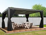 Domi Louvered Pergola 10' × 13', Outdoor Aluminium Pergola with Adjustable Roof, Curtains and Nettin