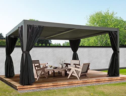 Domi Louvered Pergola 10' × 13', Outdoor Aluminium Pergola With Adjustable Roof, Curtains And Netting, Hardtop Gazebo For Patio, Deck, Garden, Yard, Beach(Gray) #TOP11