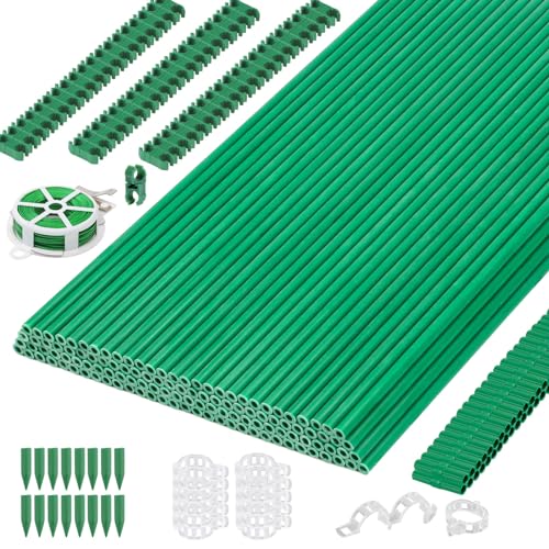 Cludoo 393PCS Garden Stakes Set with 120 Sets Fiberglass Plant Stakes Sticks Supports and Accessories DIY 4ft 5ft 6ft 7ft Tomato Stakes for Tomato Vegetables Pepper Indoor Outdoor Spring Plants