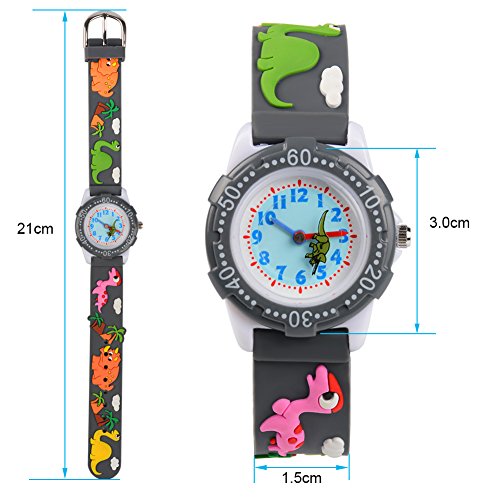 Venhoo Kids Watches 3D Cute Cartoon Waterproof Silicone Children Toddler Wrist Watches for Boys Little Child (Gray Cute Dinosaur)3