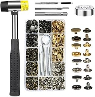 120 Set Snap Fasteners Kit, Metal Snaps Buttons Press Studs with Hammer and 4 Pieces Installation Tool, for Leather, Coat, Jeans Wear, Bags, DIY Craft, Shoes, Belts Repair 4 Colors